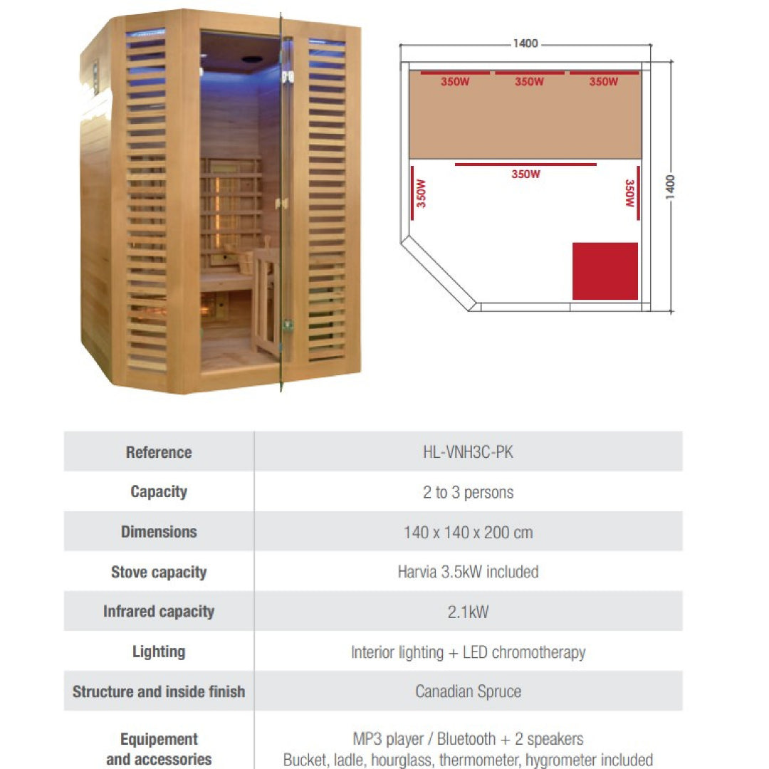 Venetian 2 person Hybrid Steam & Infrared Sauna